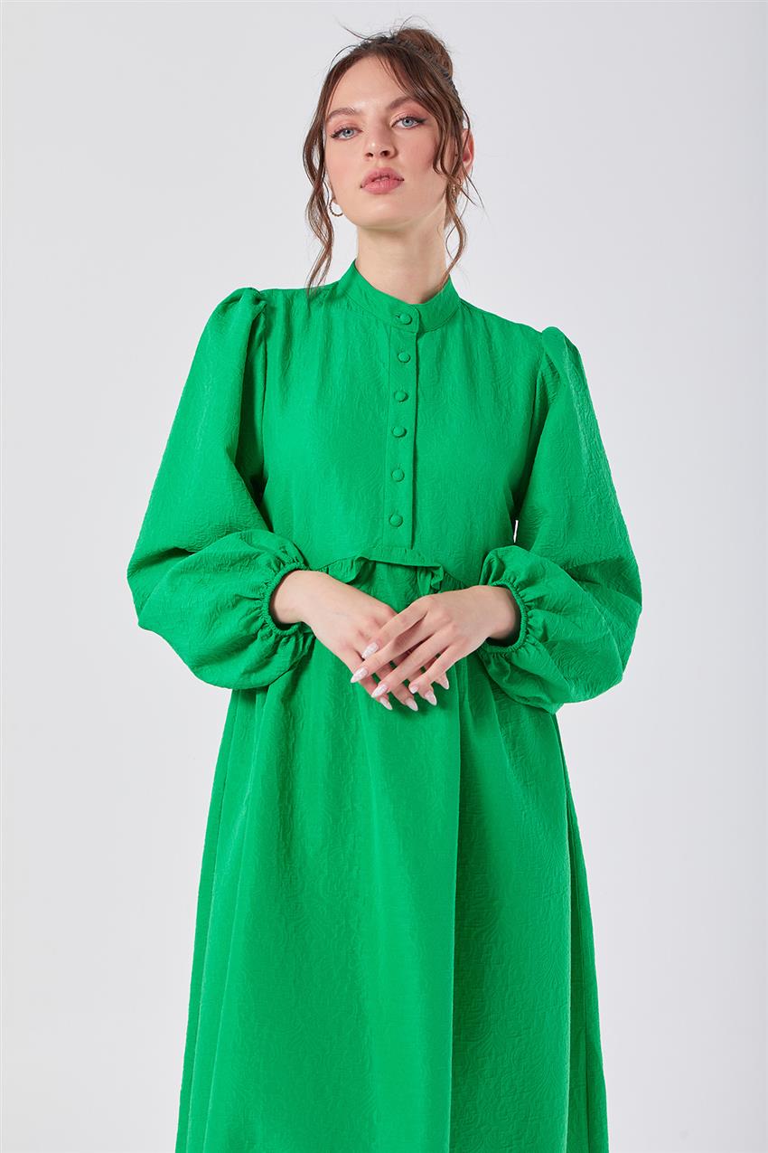 Fırfır Detaylı Yakalı Benetton Yeşil Elbise