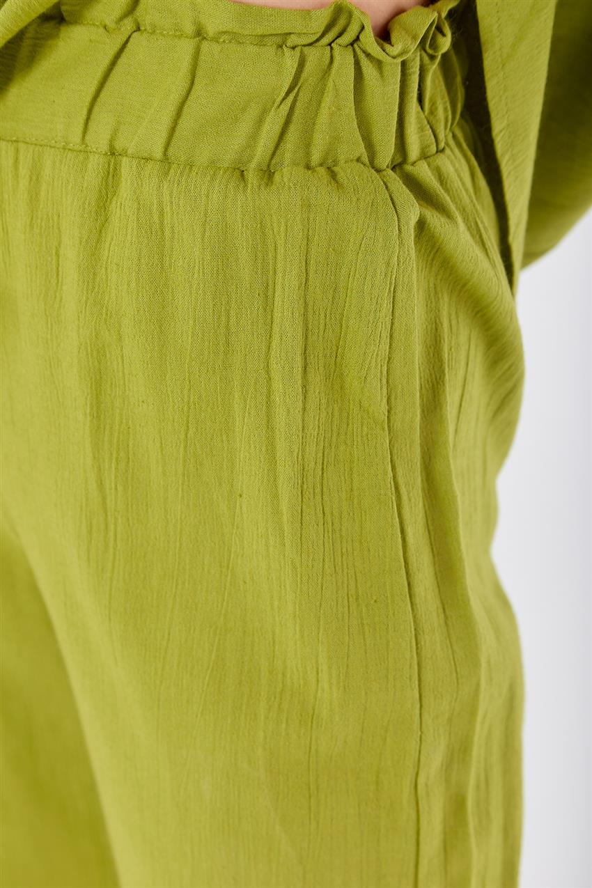 Hooops Balon Kol Yağ Yeşili Gömlek-Pantolon Takım | E-Tesettür