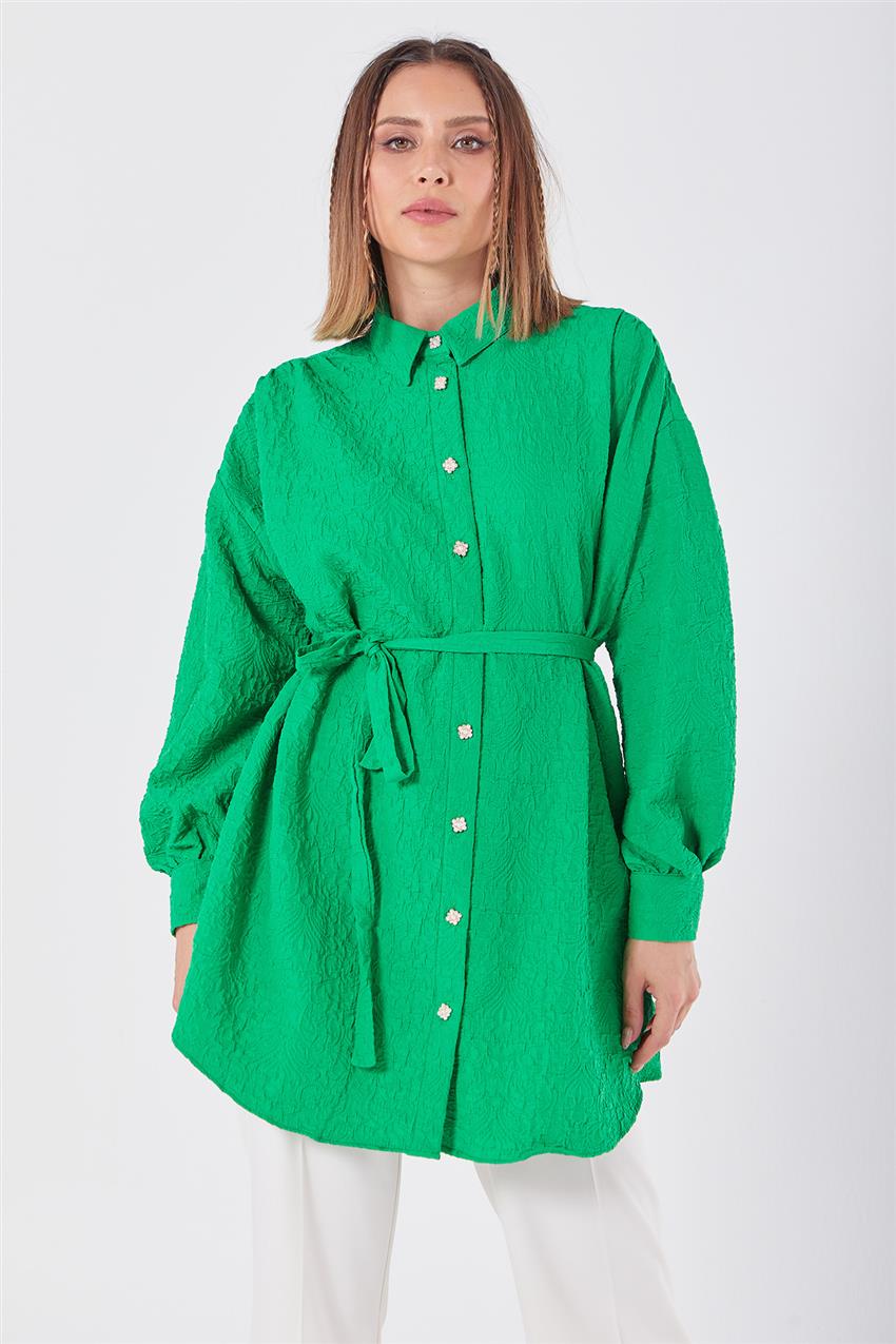 Kemerli Jakarlı Benetton Yeşil Gömlek