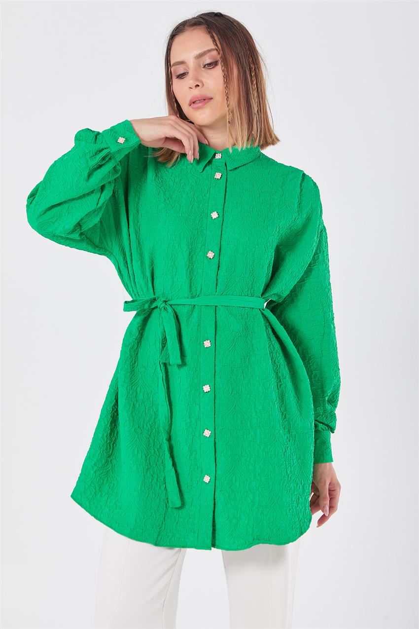 Kemerli Jakarlı Benetton Yeşil Gömlek