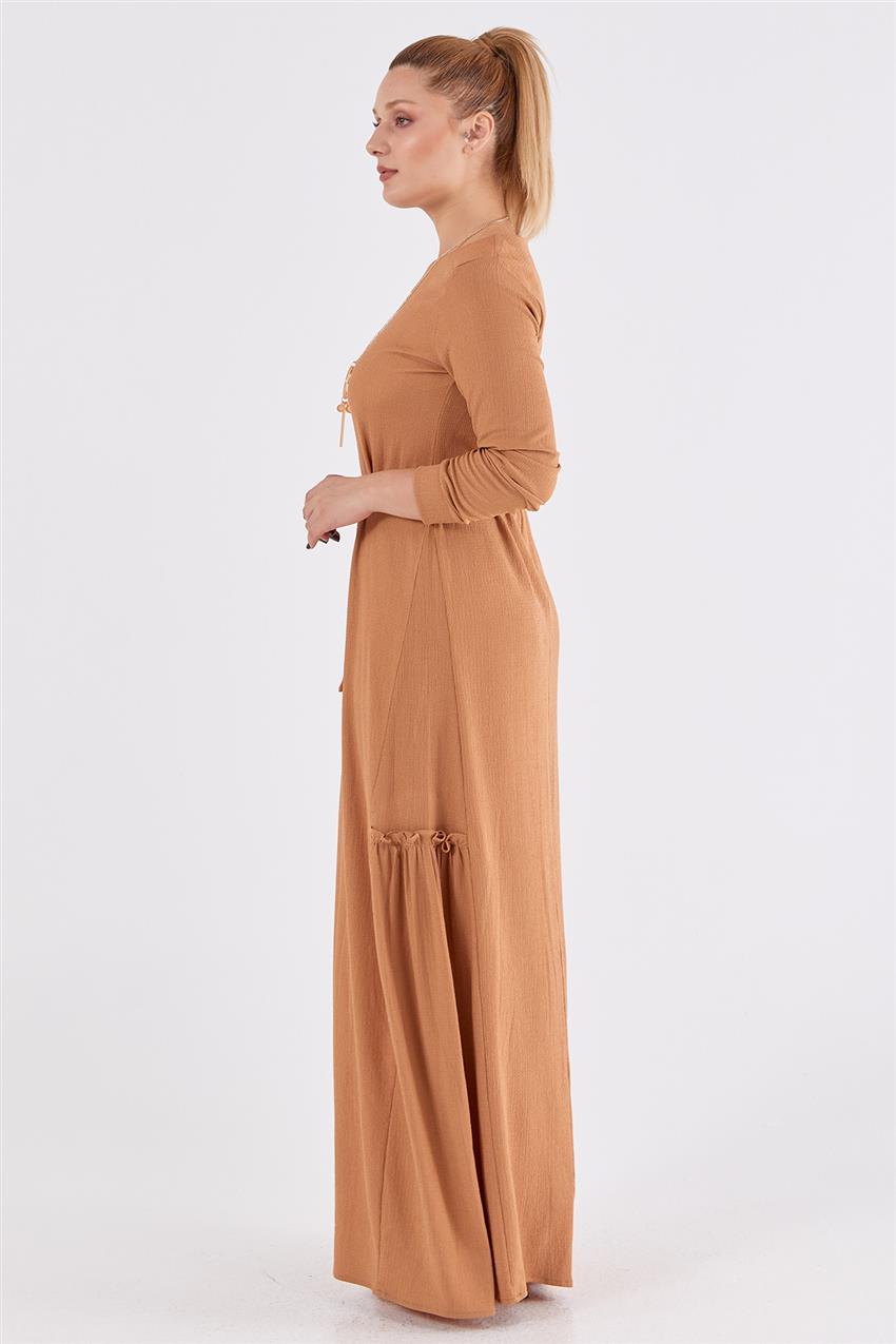 Kolyeli Camel Bürümcük Elbise