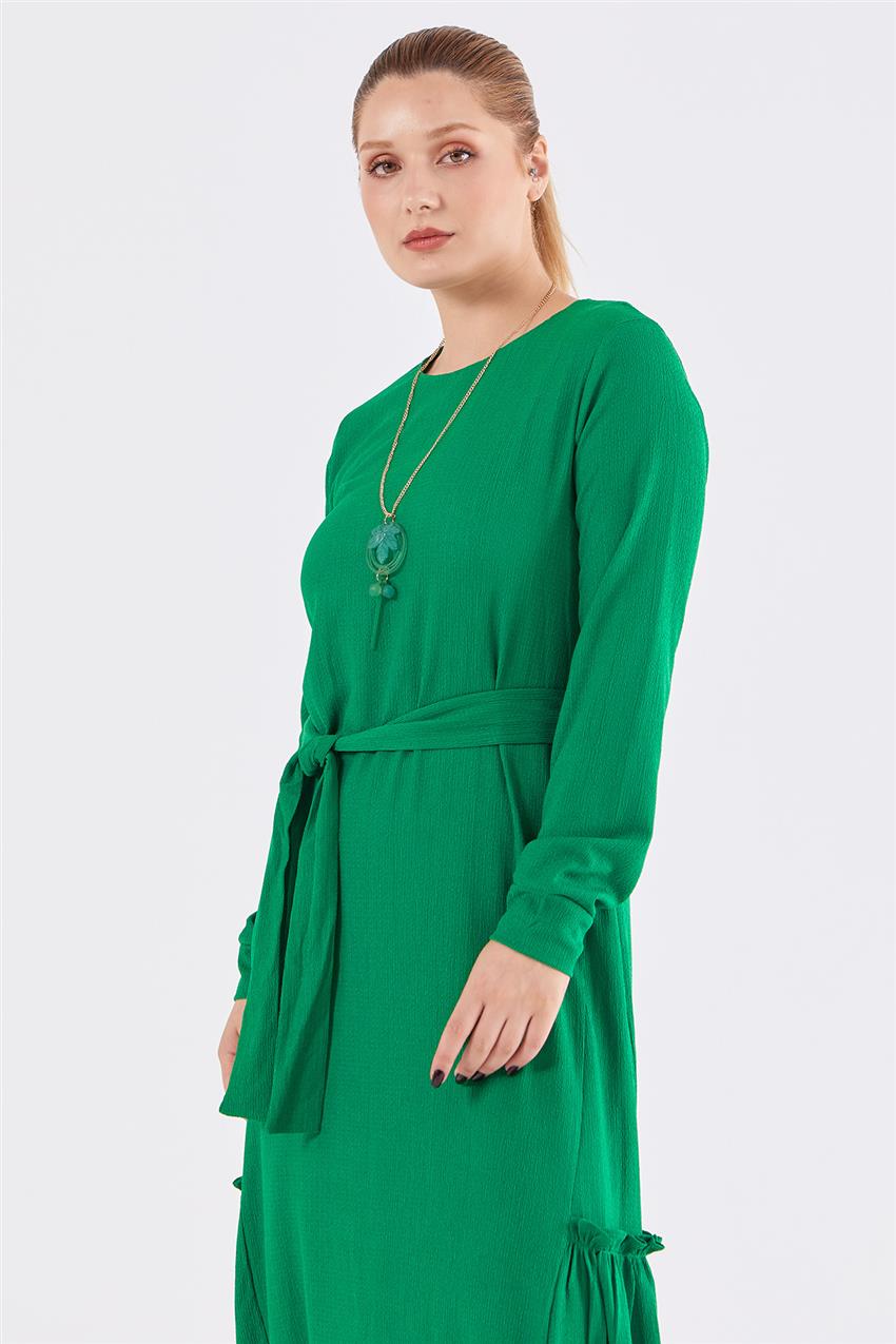 Kolyeli Yeşil Bürümcük Elbise