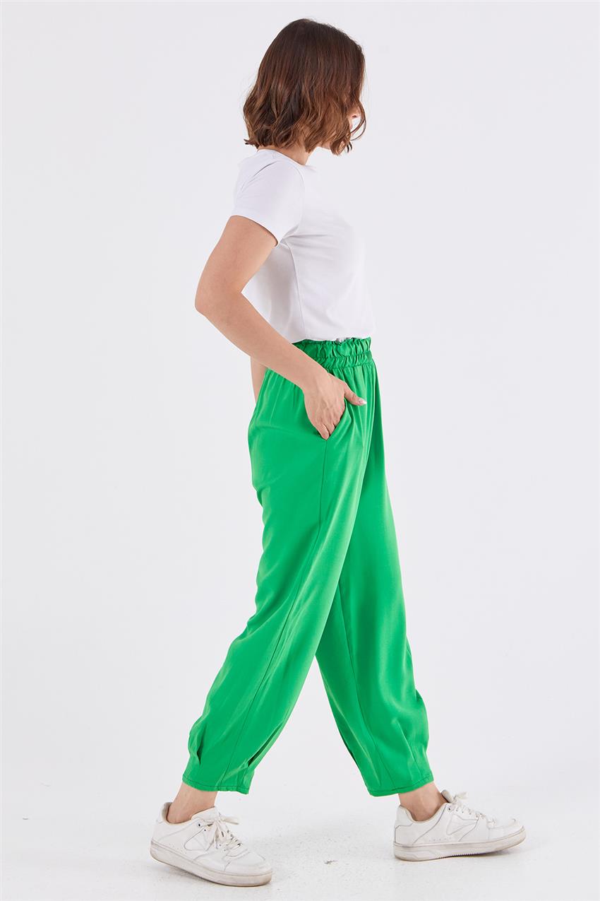 Dar Paça Dökümlü Yeşil Pantolon