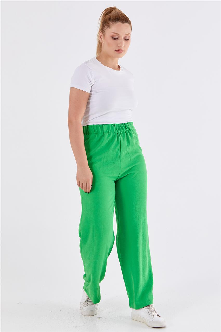Beli Lastikli Yeşil Bol Pantolon 