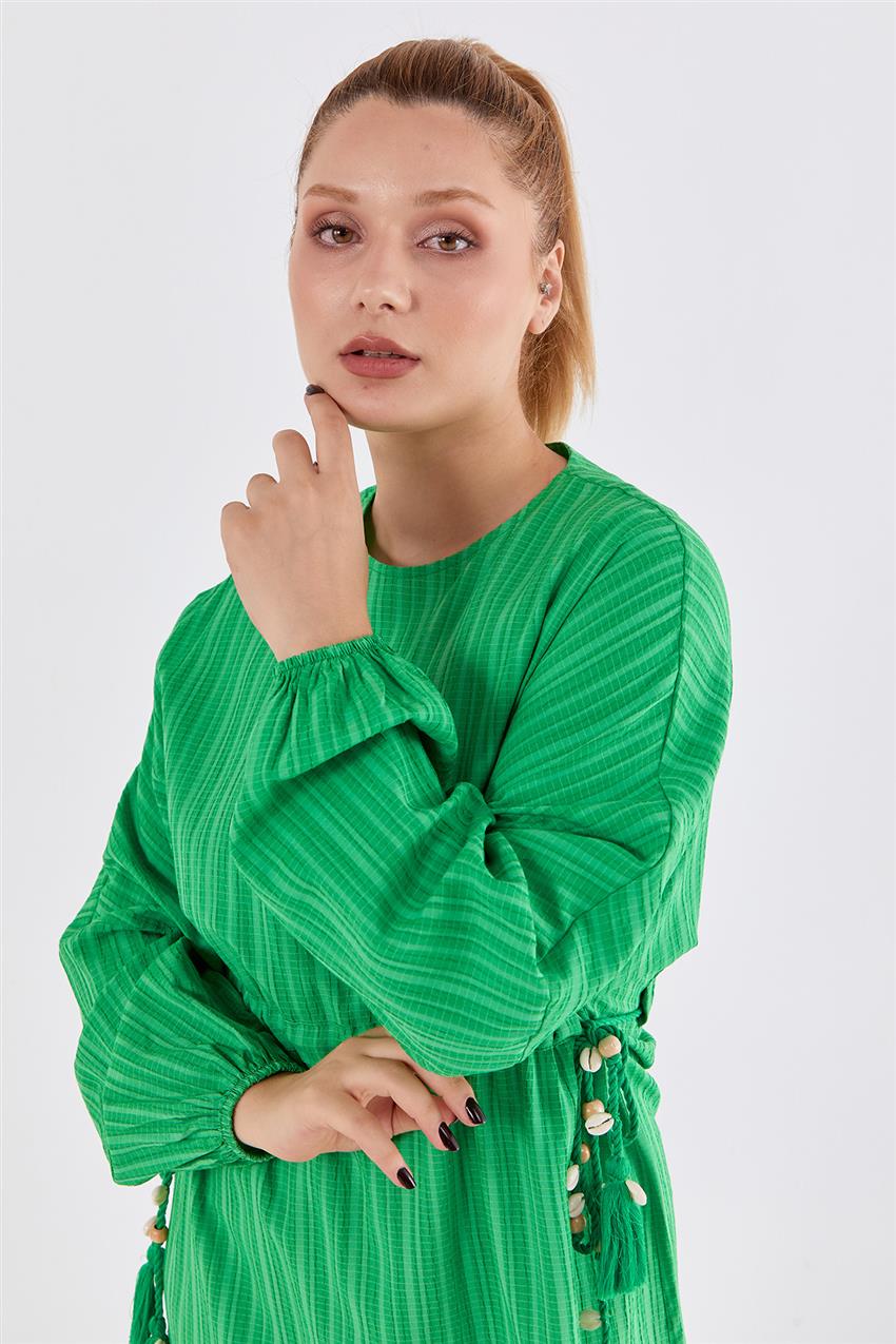 Bohem Kordon Detaylı Benetton Yeşili Elbise