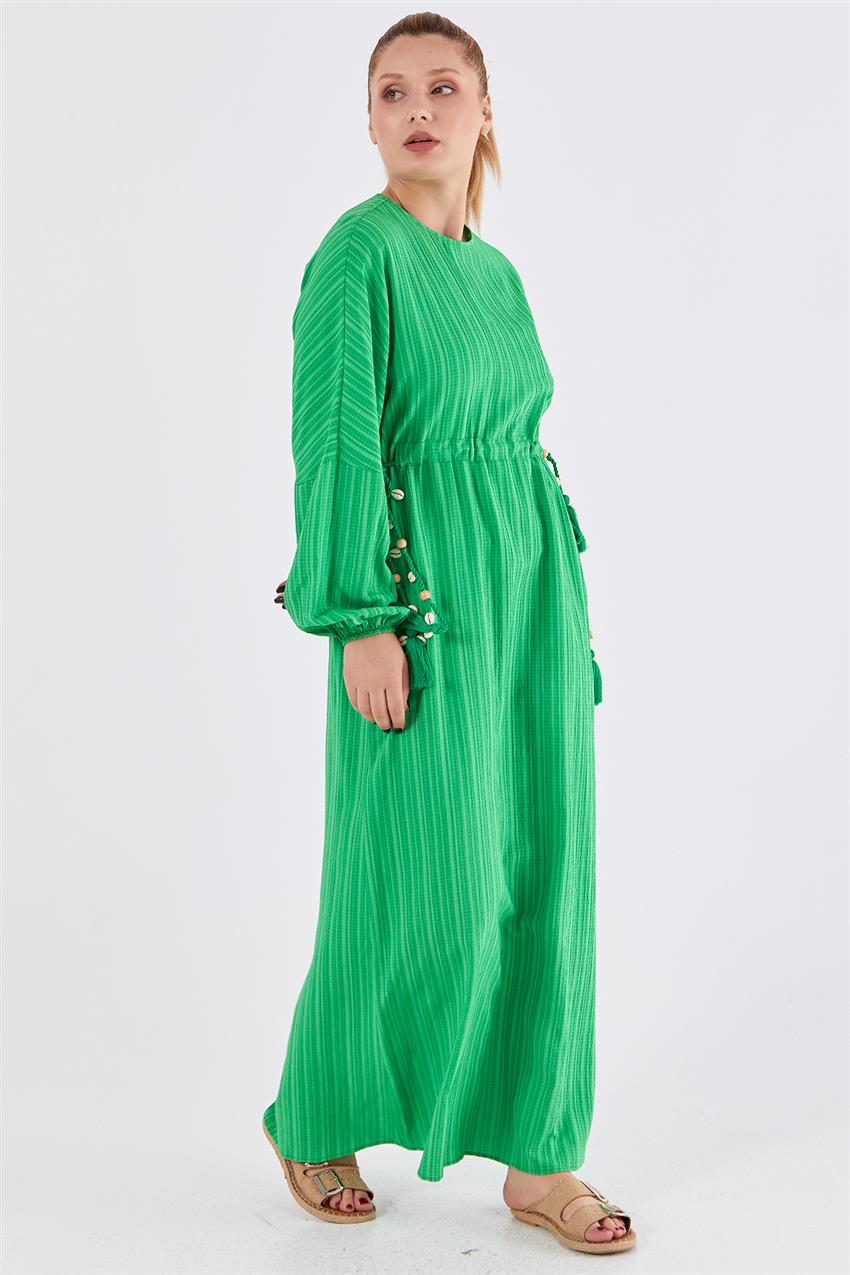 Bohem Kordon Detaylı Benetton Yeşili Elbise