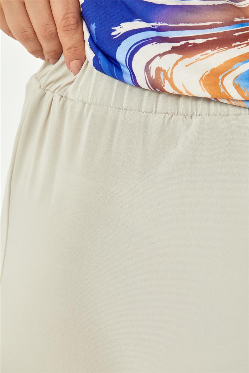 Karma Desenli Tunik-Pantolon İkili Bej-Saks Takım