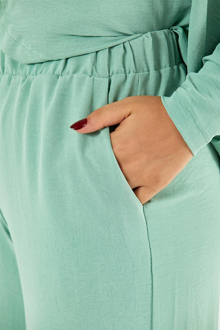 Garni Detaylı Tunik-Pantolon İkili Mint Yeşili Takım