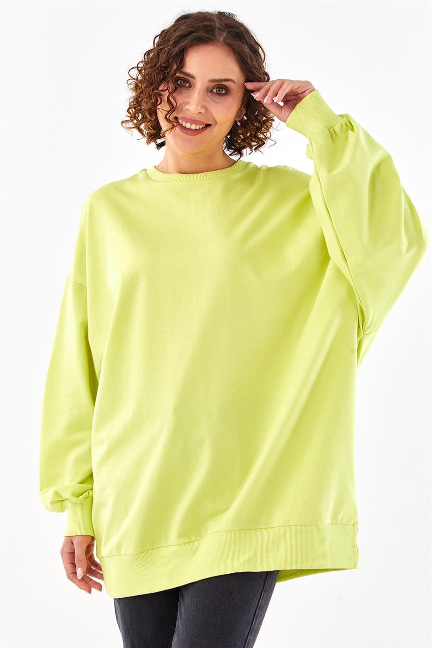 Oversize Basic Açık Yeşil Sweatshirt