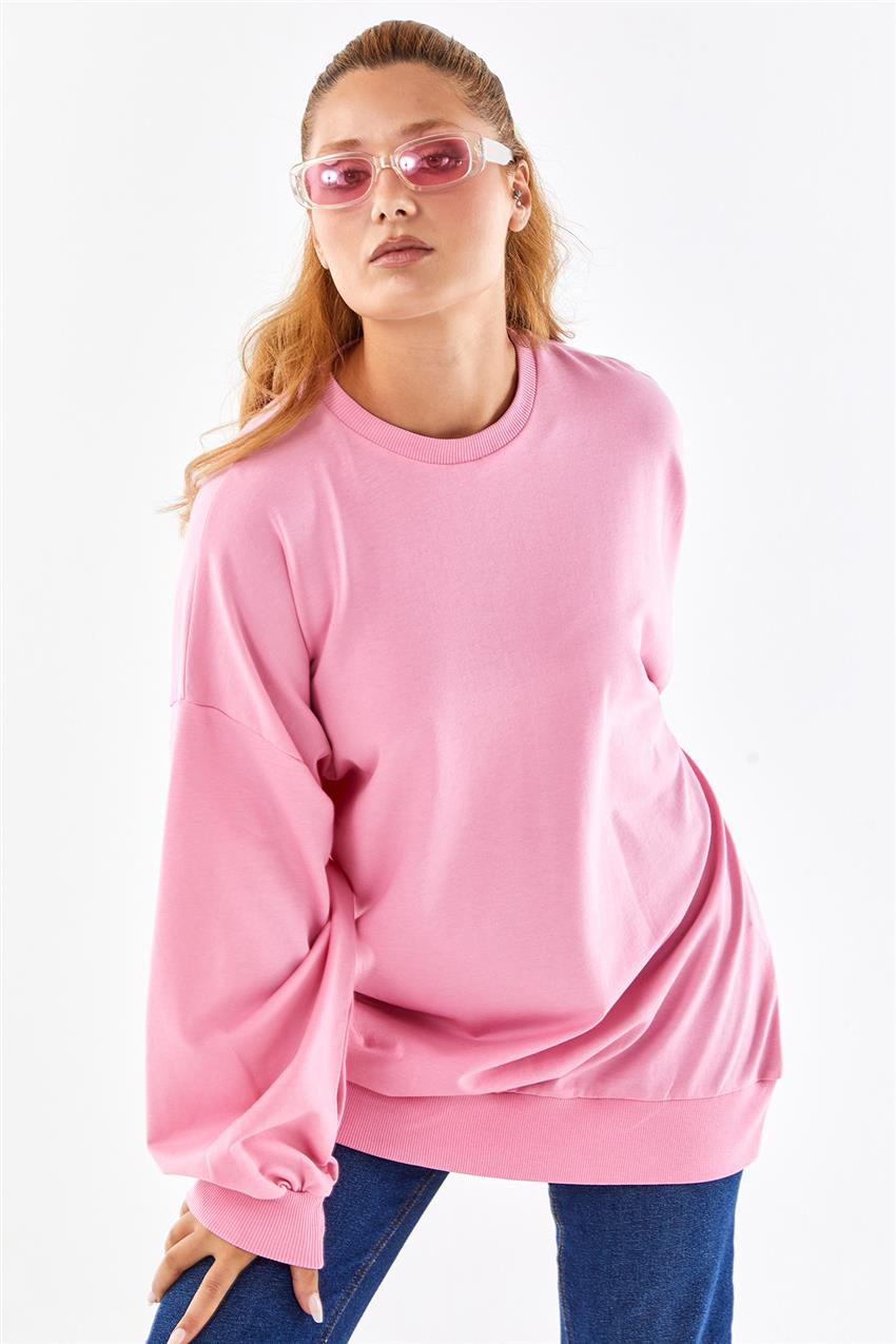 Oversize Basic Pembe Sweatshirt