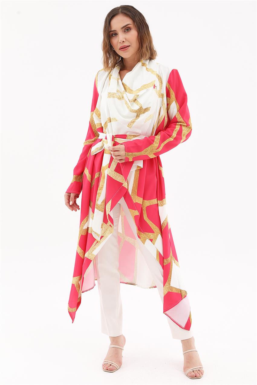 Tasarım Yaka Fuşya-Ekru Kimono