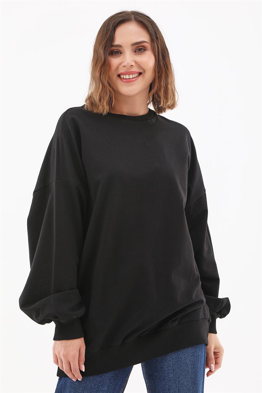 Oversize Basic Siyah Sweatshirt