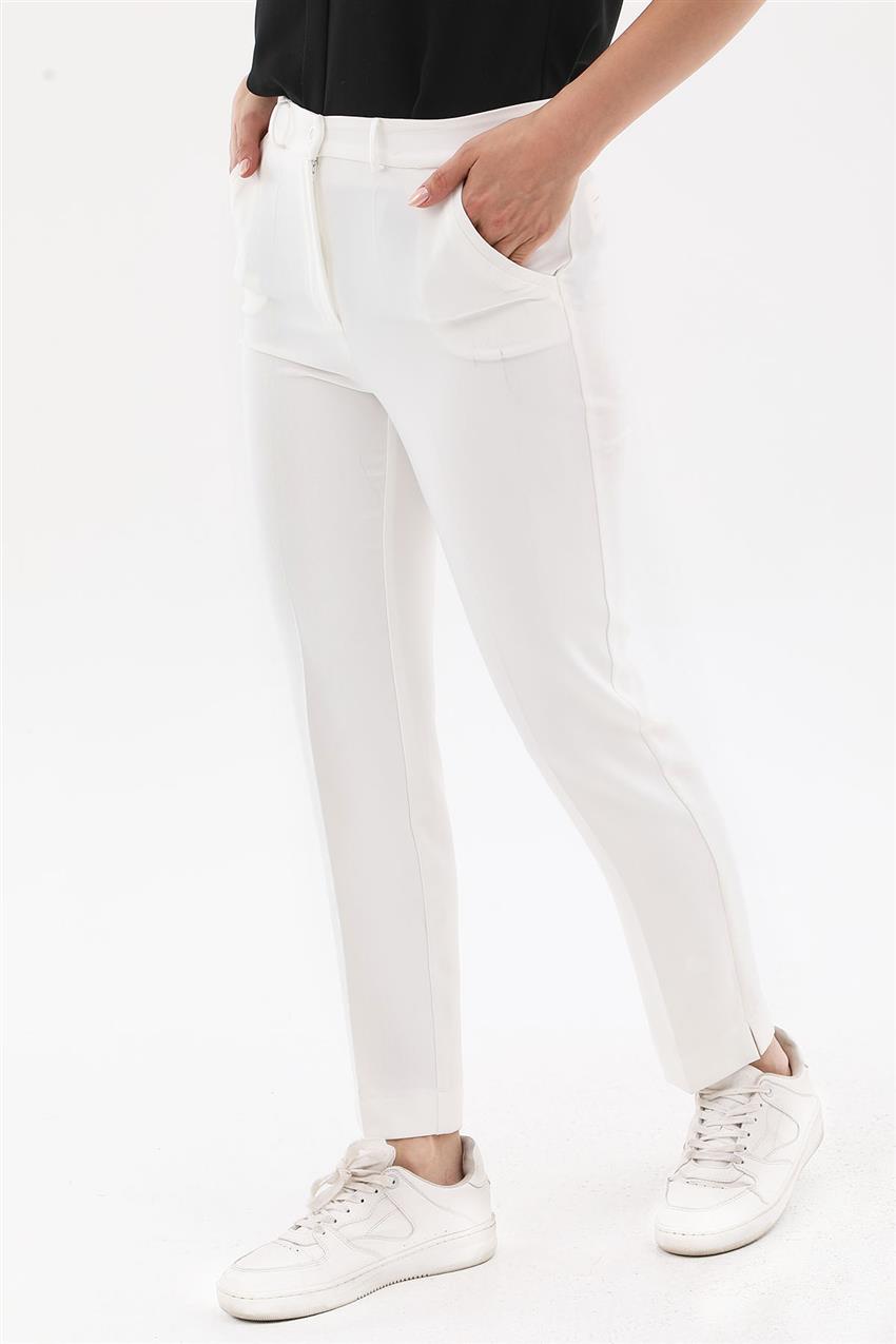 Yüksek Bel Beyaz Slim Fit Pantolon 
