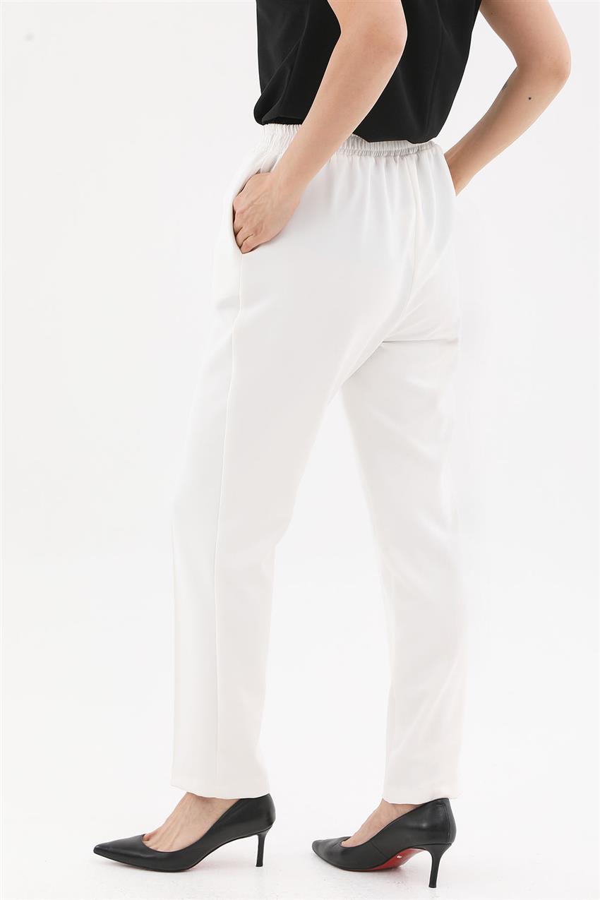 Lastikli Beyaz Slim Fit Pantolon 