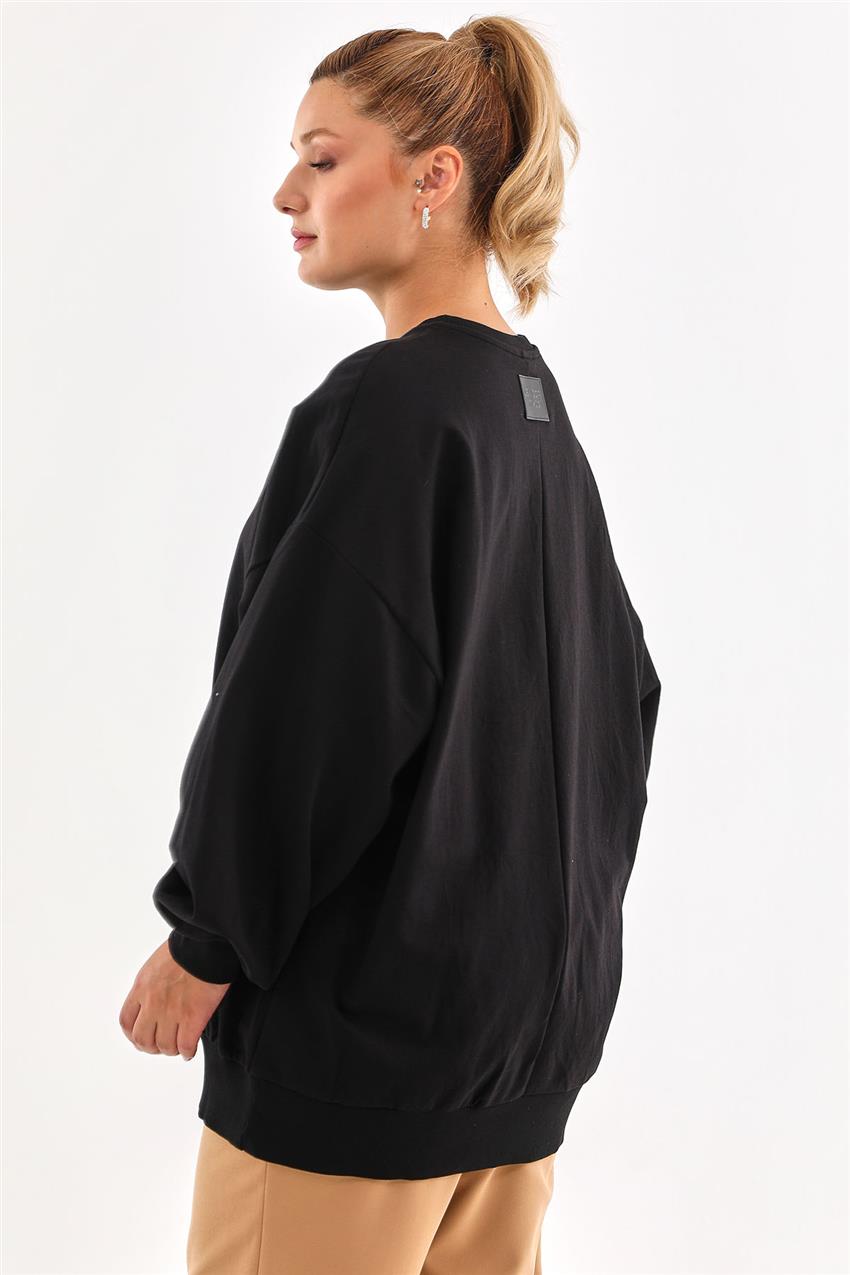 Oversize Basic Siyah Sweatshirt