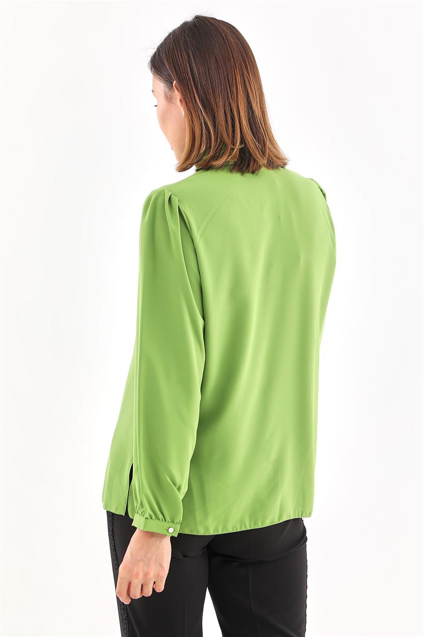 Düğme Kapamalı Basic Yeşil Bluz