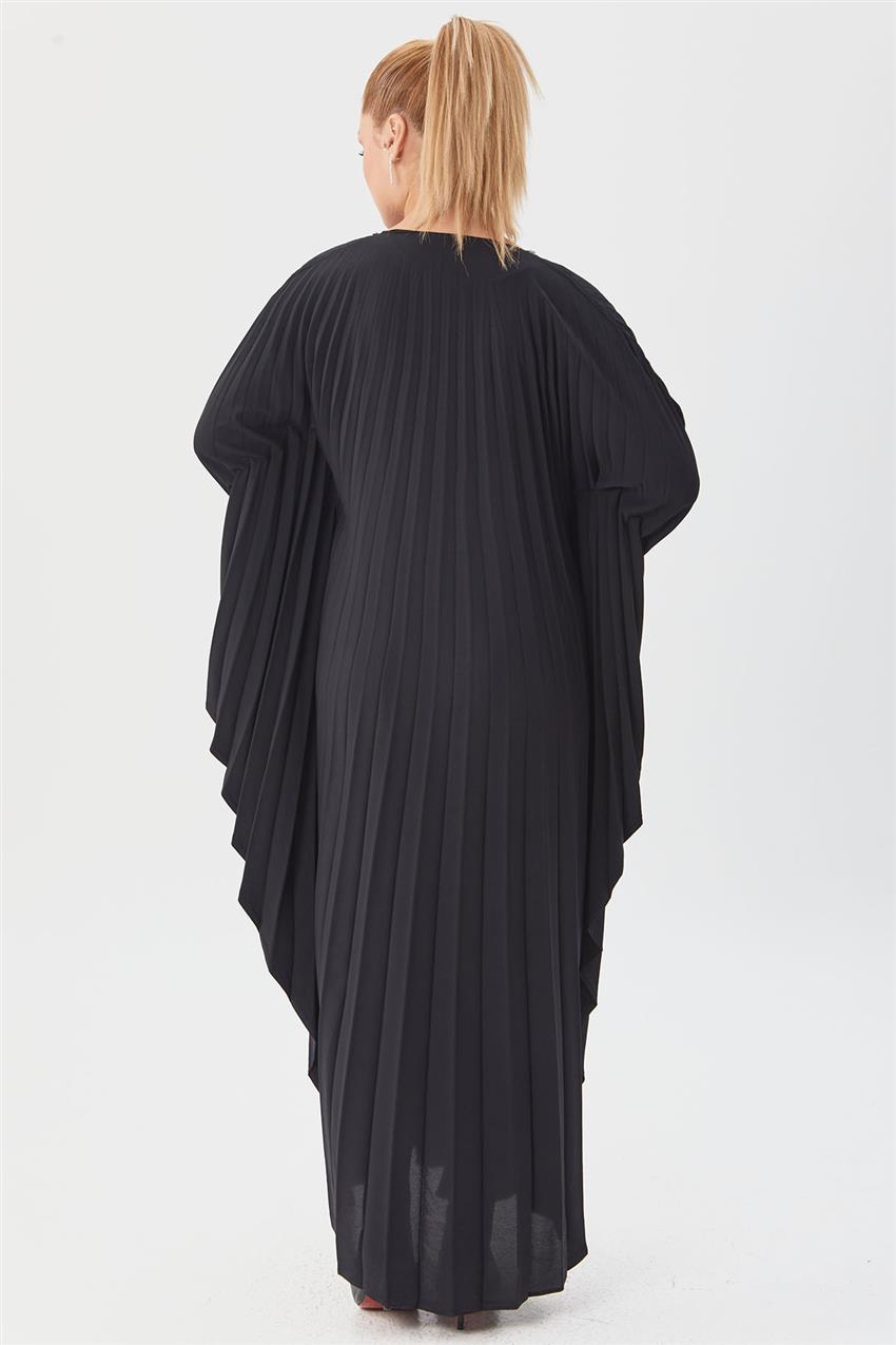 Yarasa Kol Pilisole Siyah Elbise