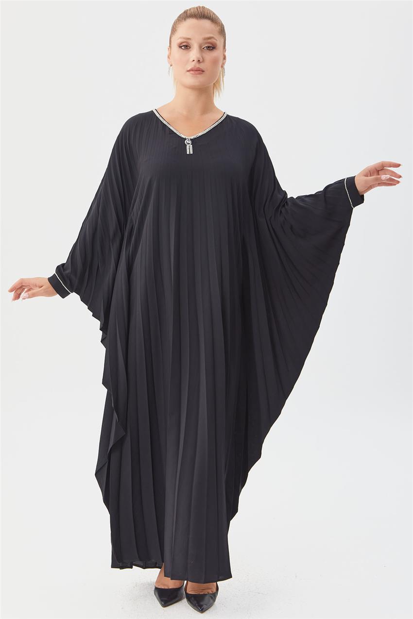 Yarasa Kol Pilisole Siyah Elbise