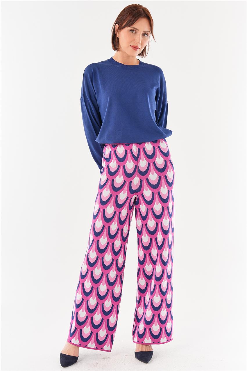 Pantolonu Desenli İkili Fuşya Rayon Takım
