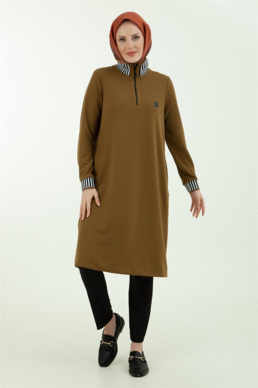 Fermuarlı Ribanalı Olive Tunik