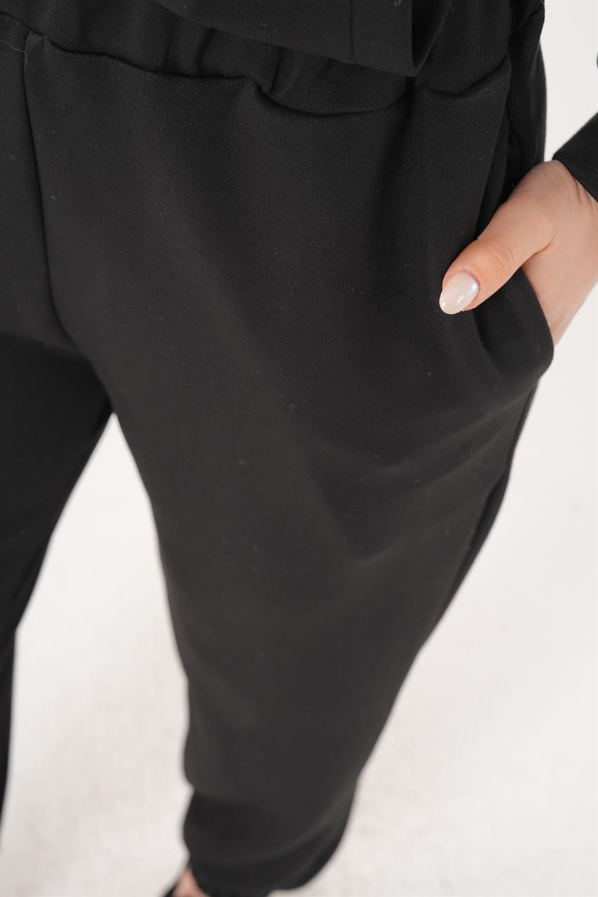 Kapüşonlu Sweatshirt-Pantolon İkili Siyah Takım
