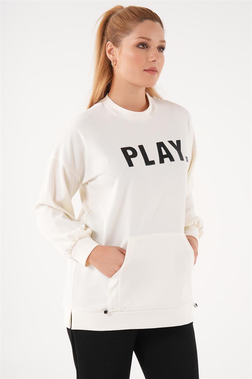 Play Logolu Optik Beyaz Sweatshirt 