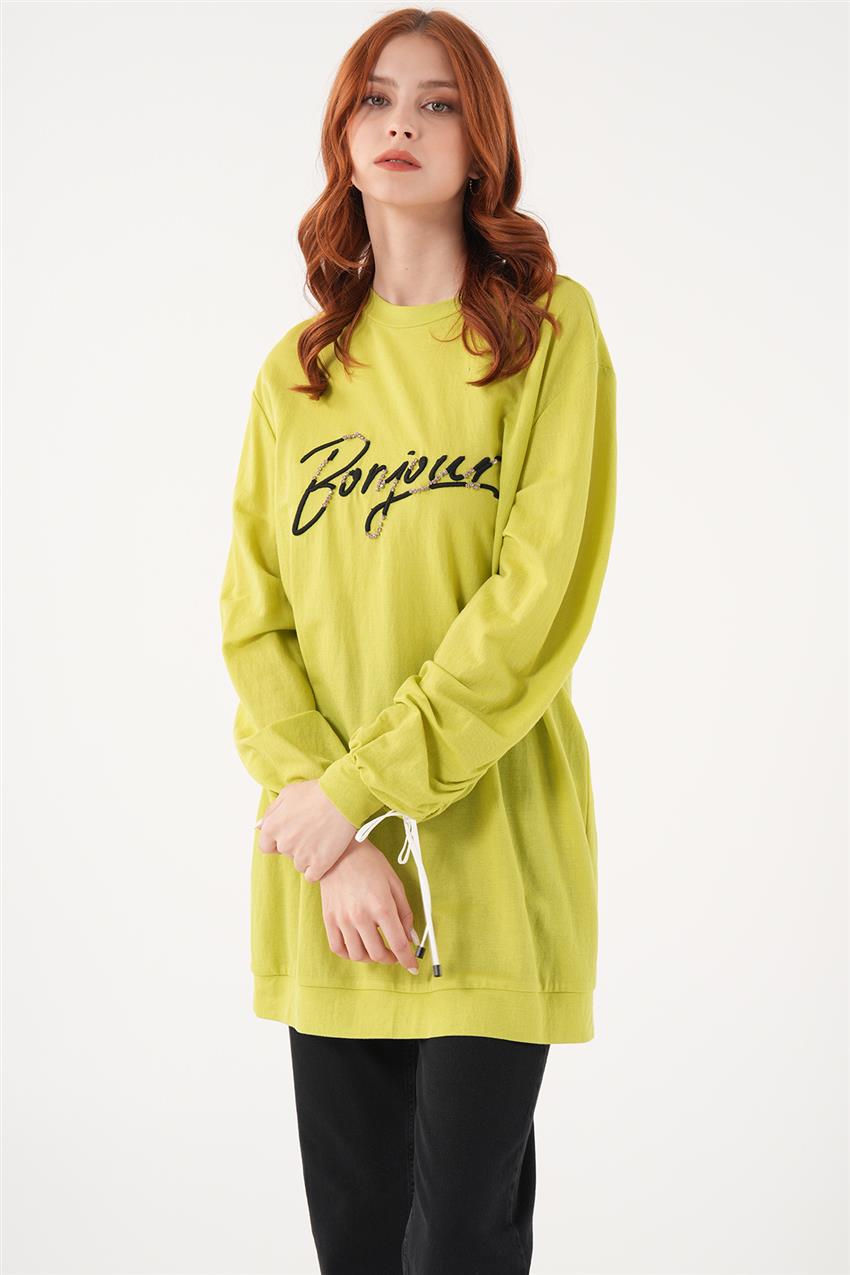 İşleme Logolu Fıstık Yeşili Sweatshirt