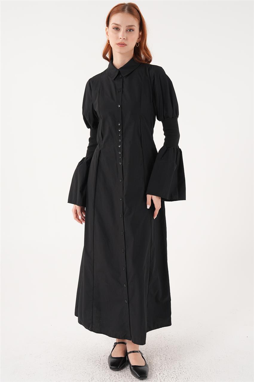 Kolu Lastikli Poplin Elbise-Siyah 23S1C016-101
