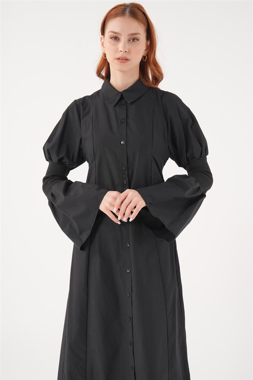 Kolu Lastikli Poplin Elbise-Siyah 23S1C016-101