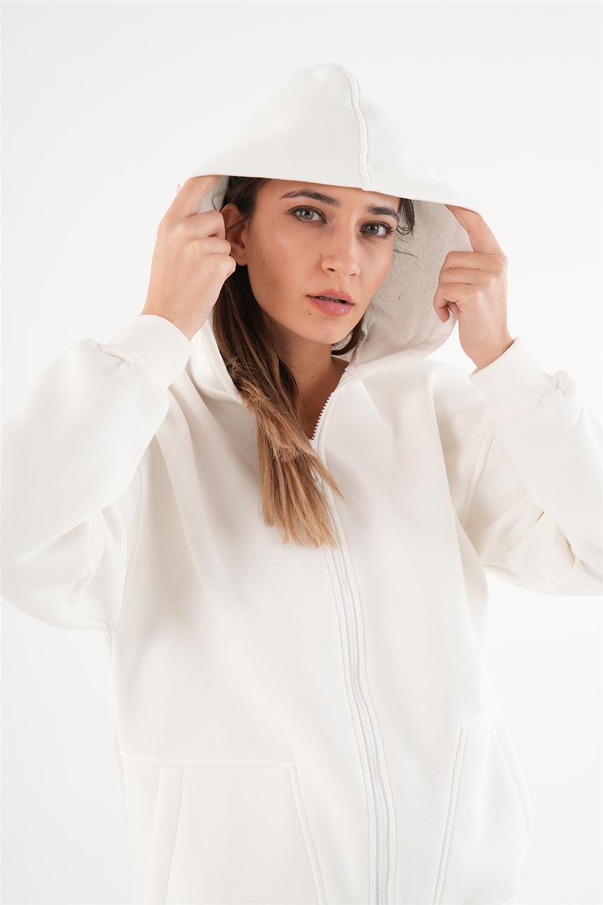 Kapüşonlu Beyaz Sweatshirt 