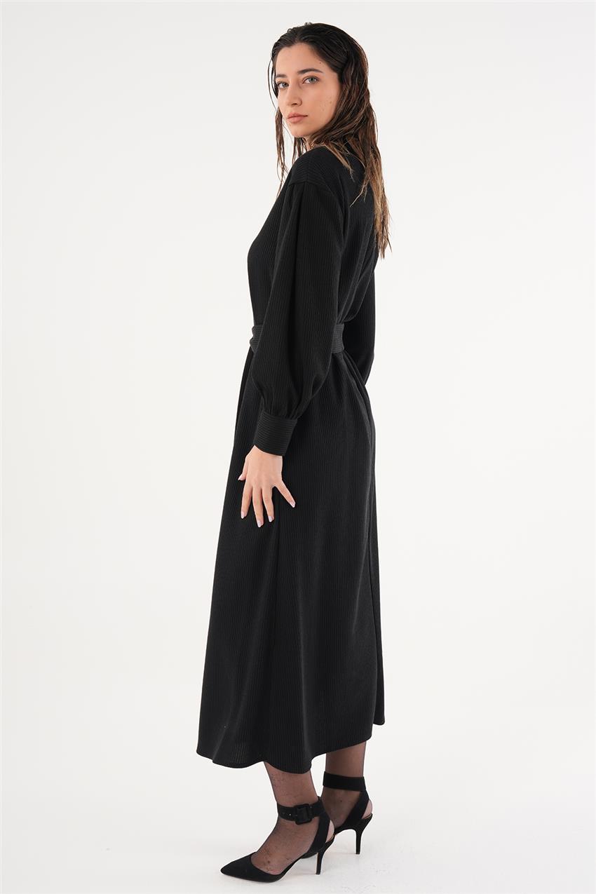 Loreen Kuşaklı Siyah Elbise | E-Tesettür