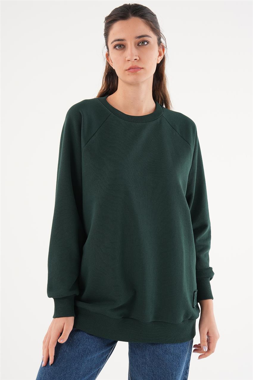 Reglan Kol Basic Koyu Yeşil Sweatshirt