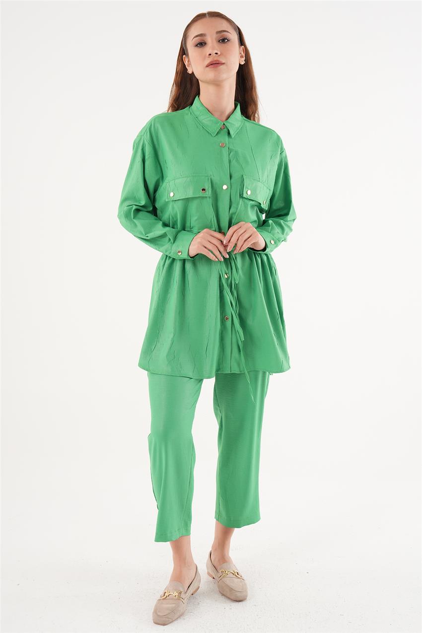 Beli Büzgülü Pantolonlu İkili Benetton Yeşili Spor Takım 