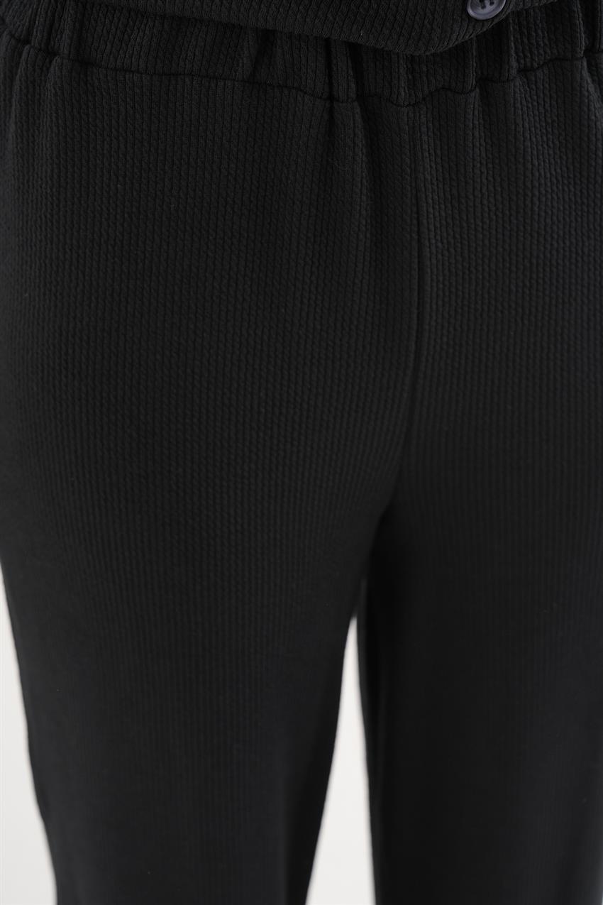 Gömlek Yaka Tunik-Pantolon Siyah İkili Takım 