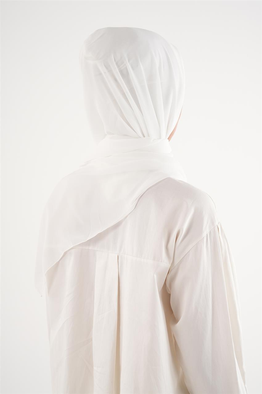 Büyük Hijab Boneli Şifon Şal-Optik Beyaz 810003-175