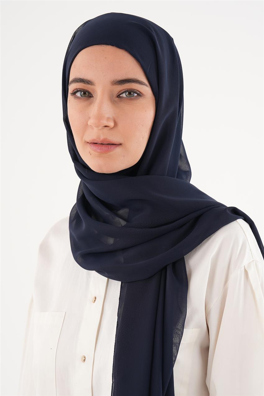 Büyük Hijab Boneli Şifon Şal-Lacivert 810003-17