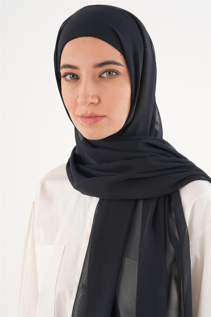 Büyük Hijab Boneli Şifon Şal-Siyah 810003-01