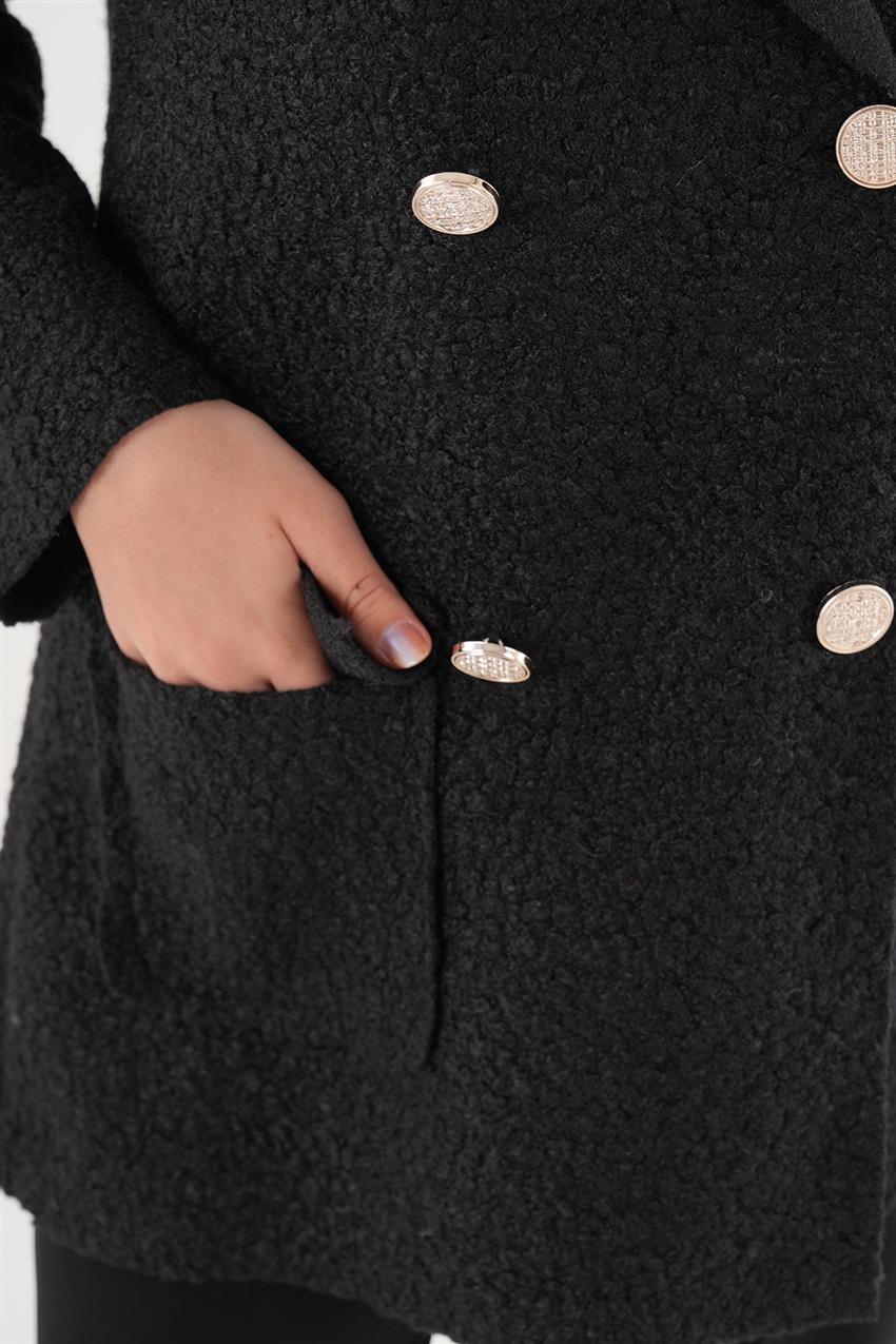 Çift Düğmeli Siyah Buklet Ceket