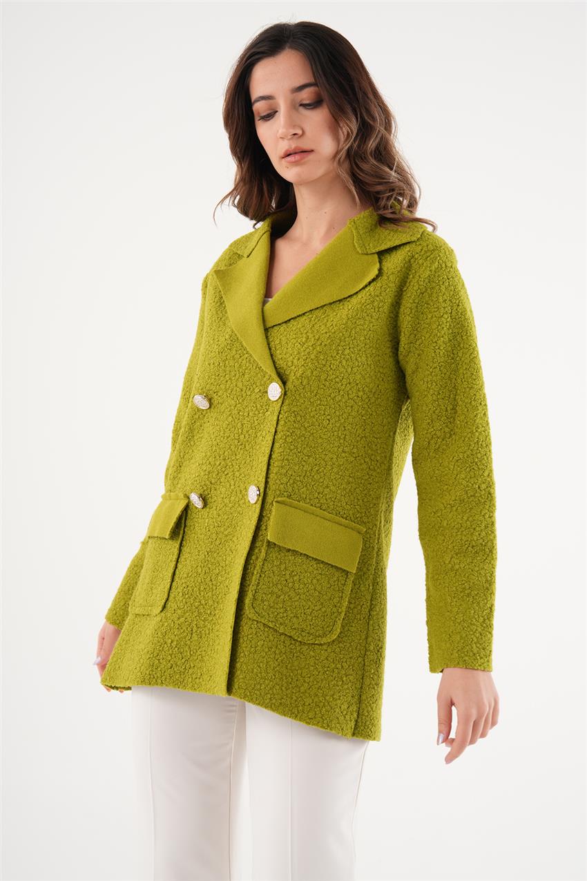 Çift Düğmeli Fıstık Yeşili Buklet Ceket