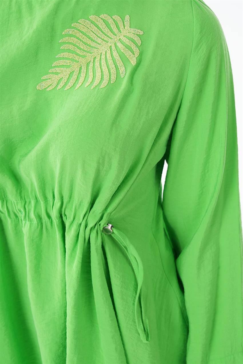 Yaprak Motifli Tunik-Pantolon Açık Yeşil İkili Takım