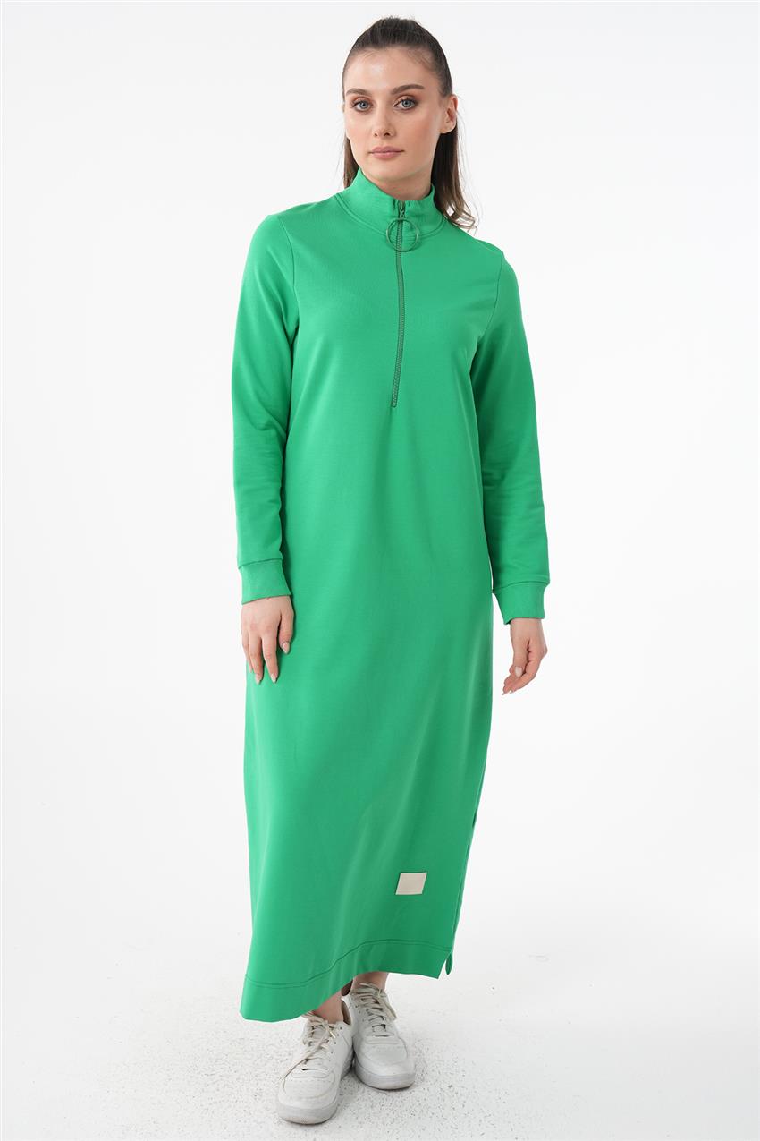 Ribanalı Fermuarlı Benetton Yeşili Elbise