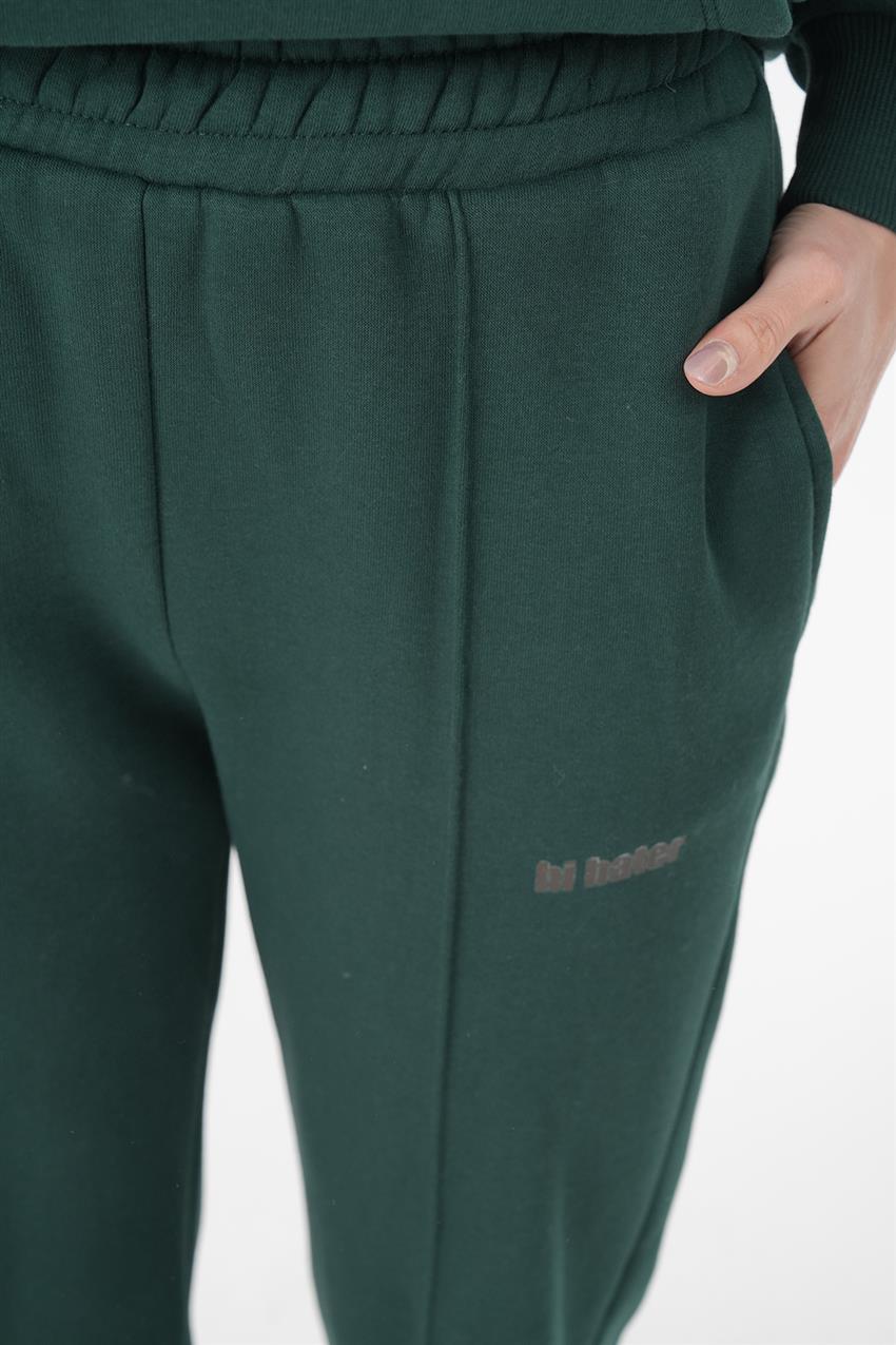 Kanguru Cepli Sweatshirt-Pantolon Yeşil İkili Takım