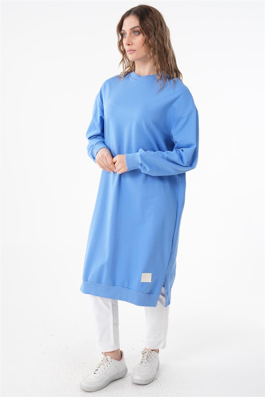 Basic Uzun Mavi Sweatshirt
