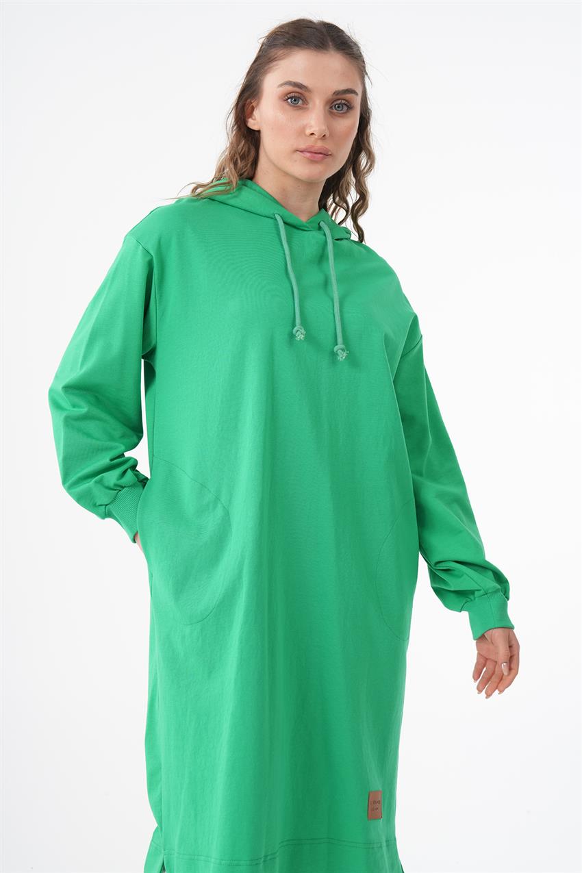 Kapüşonlu Uzun Benetton Yeşili Sweatshirt