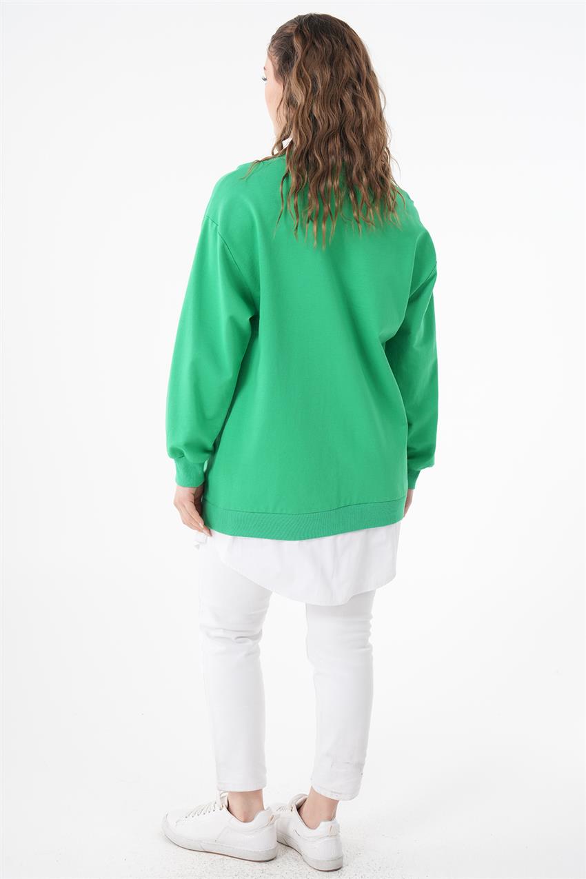 Önü Yazı Nakışlı Benetton Yeşili Sweatshirt