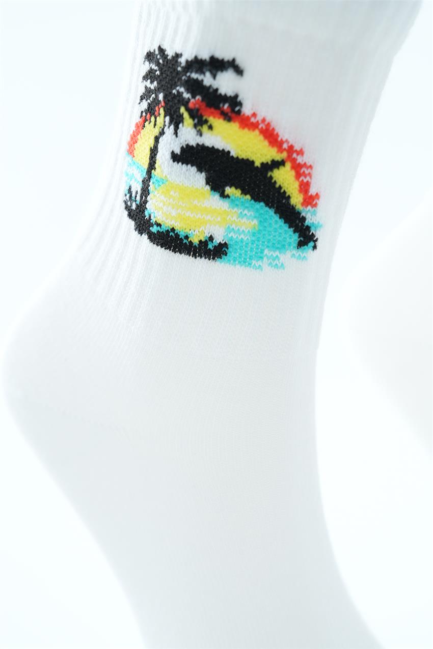 Hawaii Desenli Çorap-Siyah Beyaz 2312-203