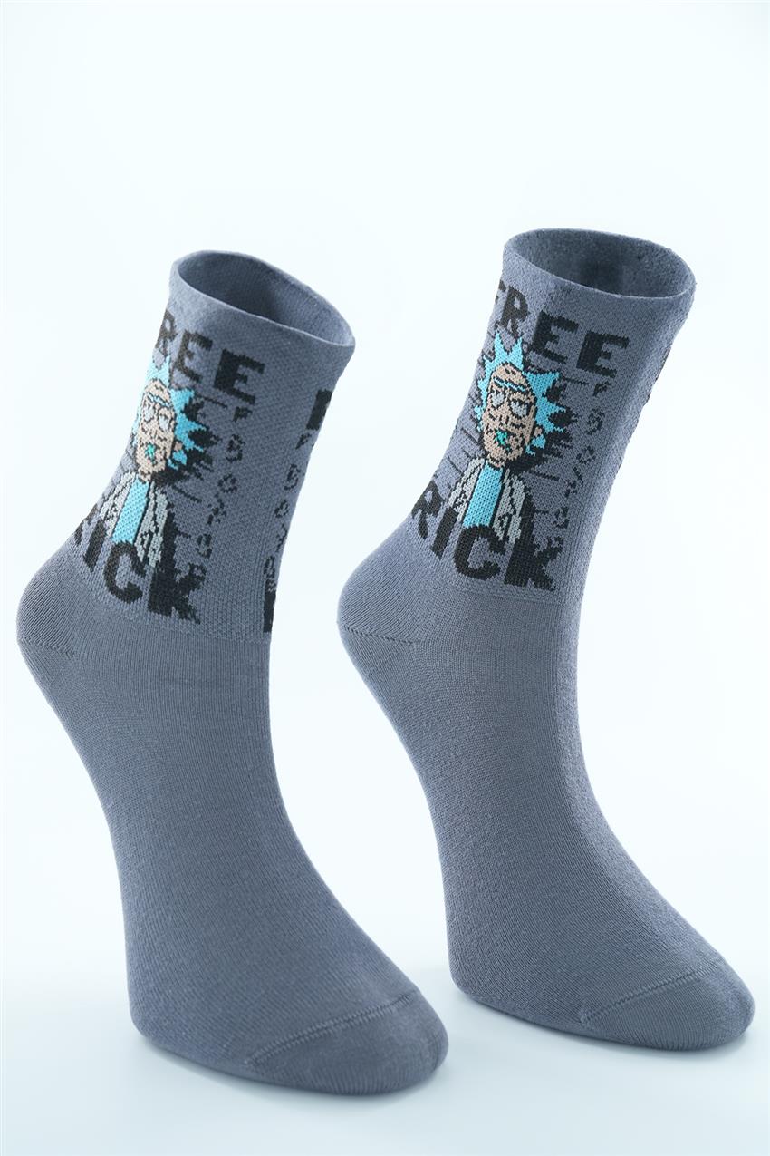 Rick Figürlü Soket Çorap-Gri 1471-04