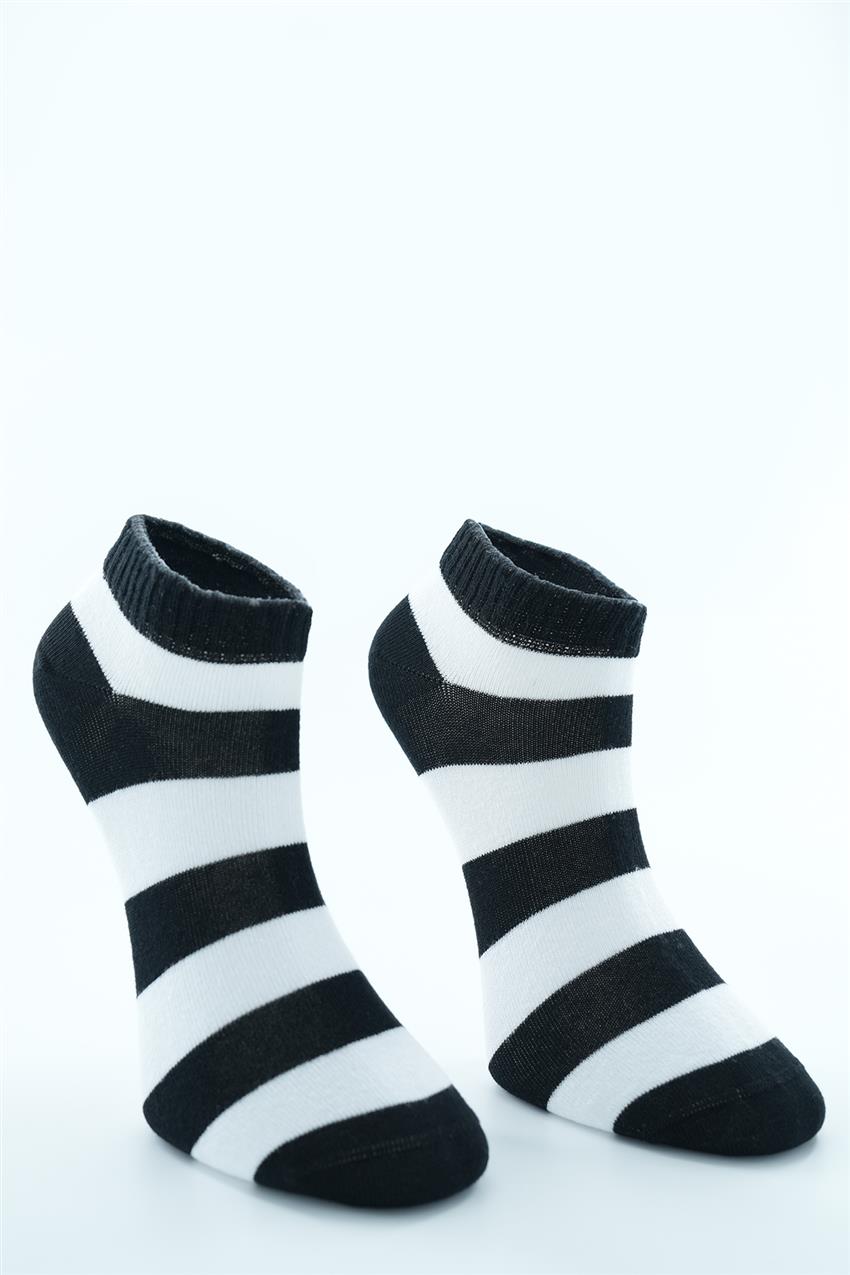 Çizgili Düz Çorap-Siyah Beyaz 9183-203