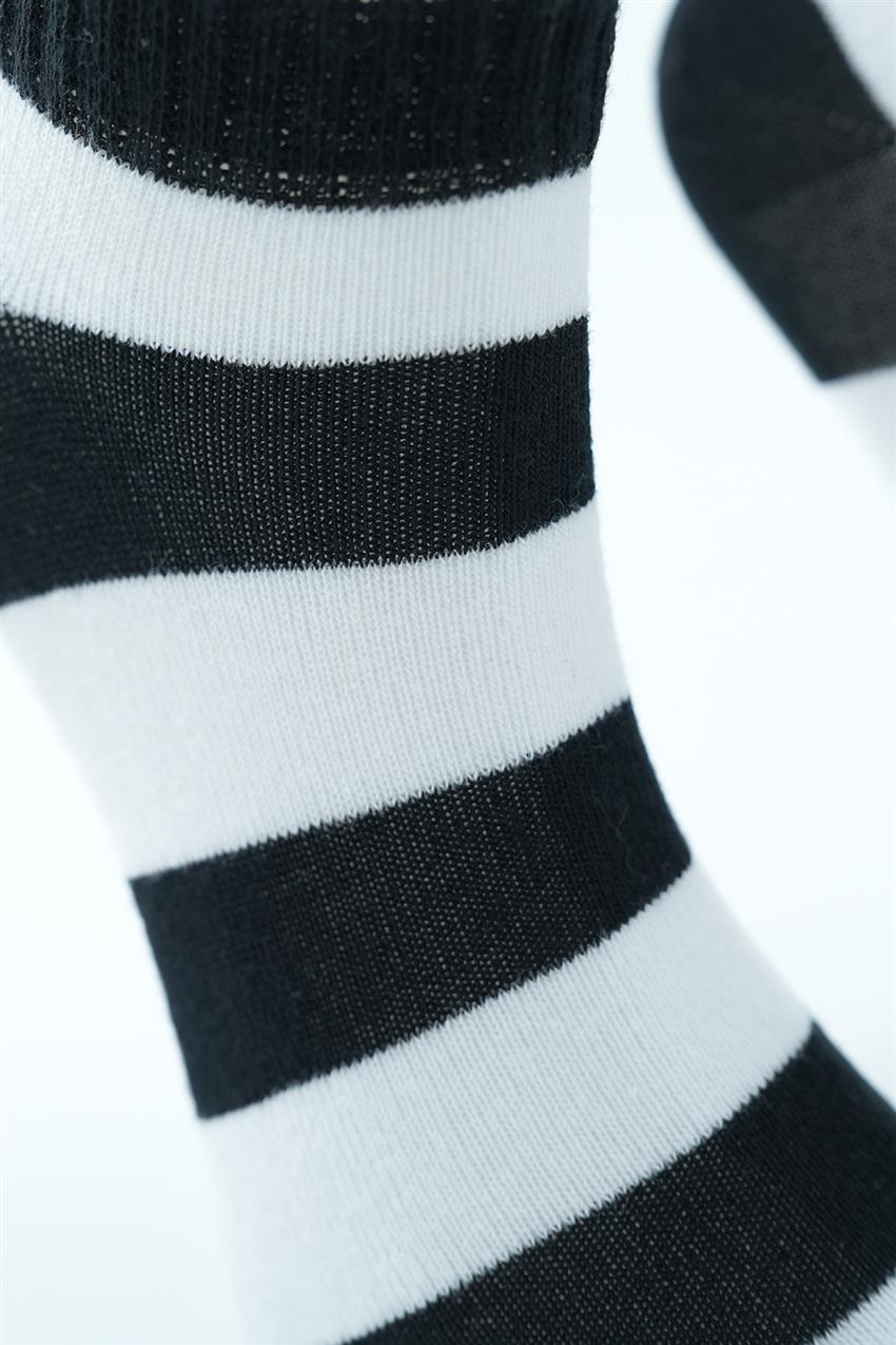 Çizgili Düz Çorap-Siyah Beyaz 9183-203