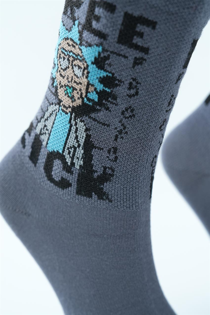 Rick Figürlü Soket Çorap-Gri 1471-04